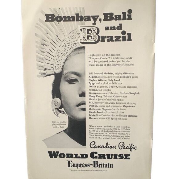 Vintage 1938 Canadian Pacific World Cruise Ad Advertisement - Picture 1 of 4